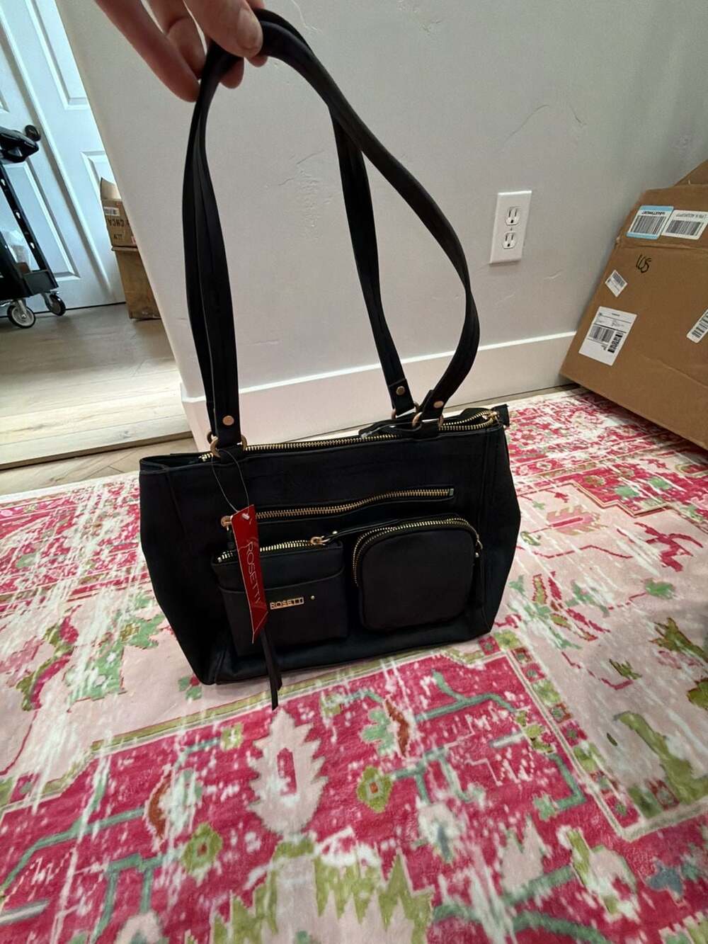 Rosetti Black Multi-Pocket Shoulder Bag with R Charm